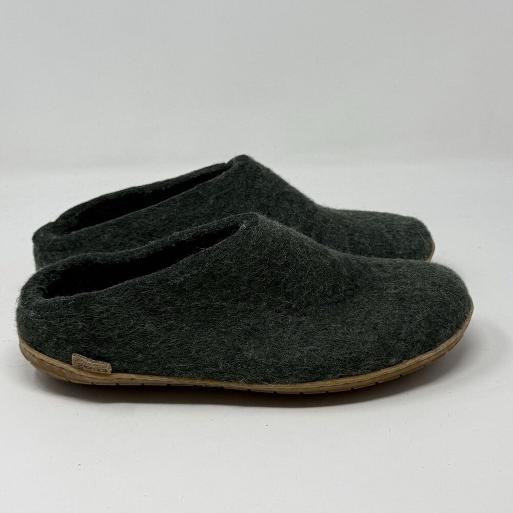 Glerups Wool Slippers Womens 10 Mens 8 Green Honey Rubber Bottom Slip On Comfort